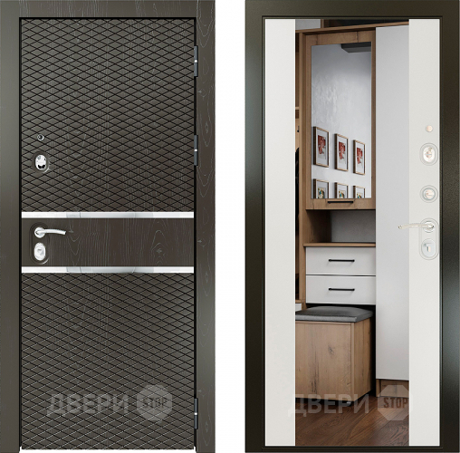 Входная металлическая Райтвер Плаза Шоколад с зеркалом Белый матовый в Лосино-Петровский