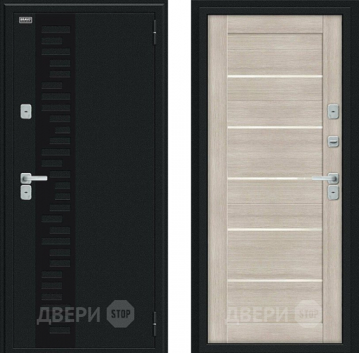 Входная металлическая Дверь Bravo Thermo Техно Декор Букле черное/Cappuccino Veralinga в Лосино-Петровский