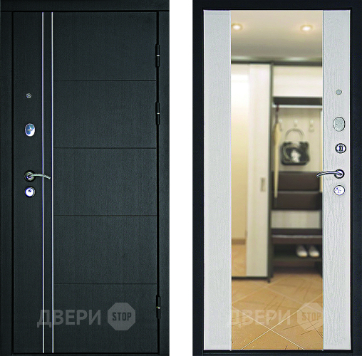 Входная металлическая Дверь Дверной Континент Тепло - Люкс Зеркало Беленый дуб в Лосино-Петровский