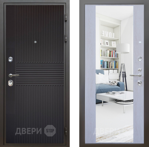 Входная металлическая Дверь Шелтер (SHELTER) Комфорт Черная шагрень 12 с зеркалом Дуб филадельфия крем в Лосино-Петровский