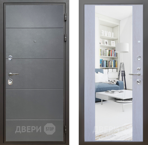 Входная металлическая Дверь Шелтер (SHELTER) Комфорт Лофт графит 12 с зеркалом Дуб филадельфия крем в Лосино-Петровский