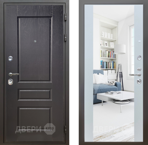 Входная металлическая Дверь Шелтер (SHELTER) Комфорт Дуб английский 13 с зеркалом Белый матовый в Лосино-Петровский