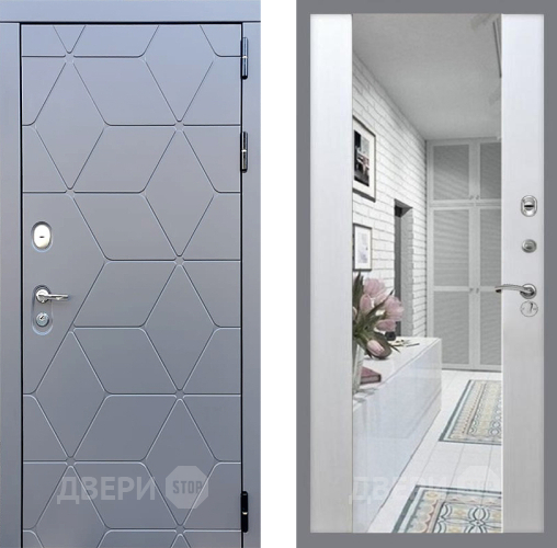 Входная металлическая Дверь Стоп КОСМО Зеркало СБ-16 Лиственница беж в Лосино-Петровский