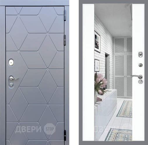 Входная металлическая Дверь Стоп КОСМО Зеркало СБ-16 Силк Сноу в Лосино-Петровский