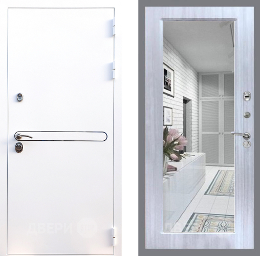 Входная металлическая Дверь Стоп Лайн Вайт Зеркало Сандал белый в Лосино-Петровский