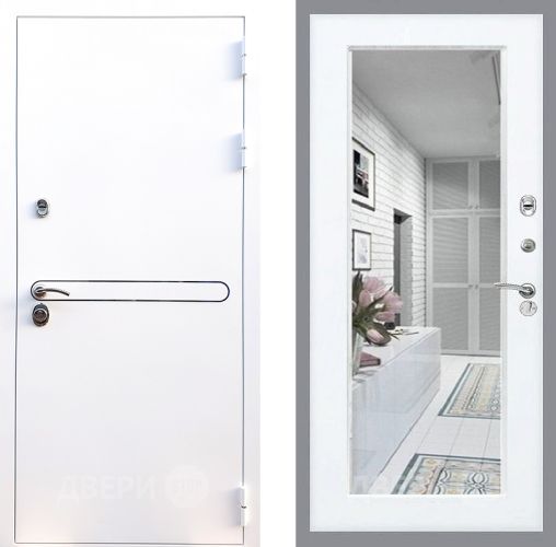 Входная металлическая Дверь Стоп Лайн Вайт Зеркало Силк Сноу в Лосино-Петровский