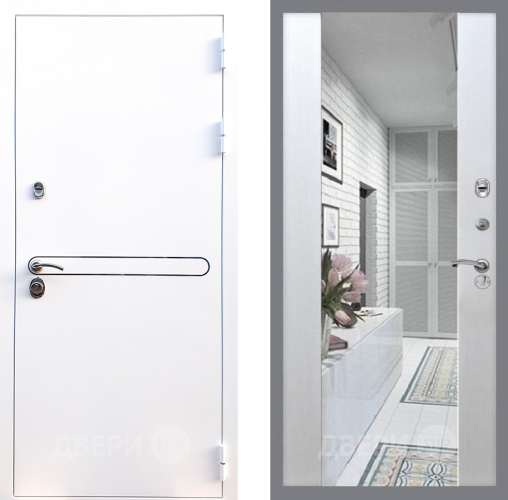 Входная металлическая Дверь Стоп Лайн Вайт Зеркало СБ-16 Лиственница беж в Лосино-Петровский