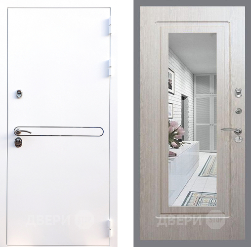 Входная металлическая Дверь Стоп Лайн Вайт Зеркало ФЛ-120 Беленый дуб в Лосино-Петровский