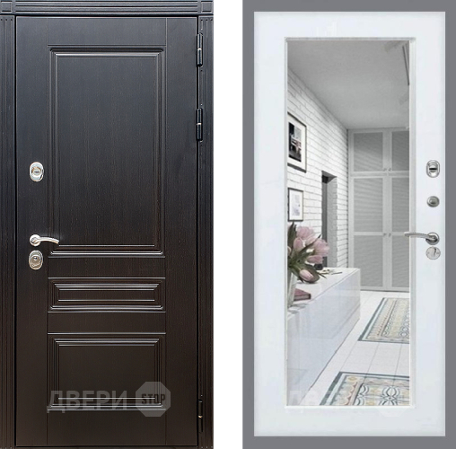 Входная металлическая Дверь Стоп МЕГАПОЛИС Зеркало Белый ясень в Лосино-Петровский