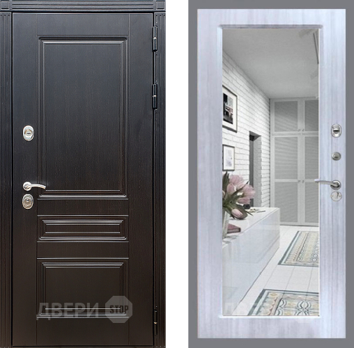 Входная металлическая Дверь Стоп МЕГАПОЛИС Зеркало Сандал белый в Лосино-Петровский