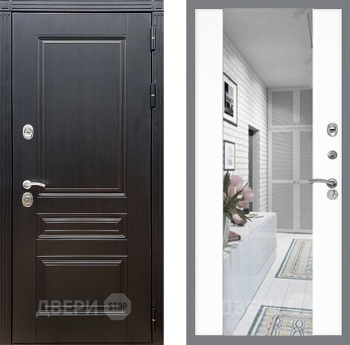 Входная металлическая Дверь Стоп МЕГАПОЛИС Зеркало СБ-16 Силк Сноу в Лосино-Петровский