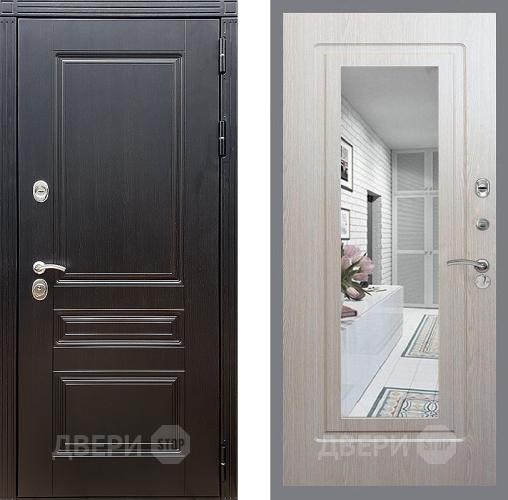 Входная металлическая Дверь Стоп МЕГАПОЛИС Зеркало ФЛ-120 Беленый дуб в Лосино-Петровский