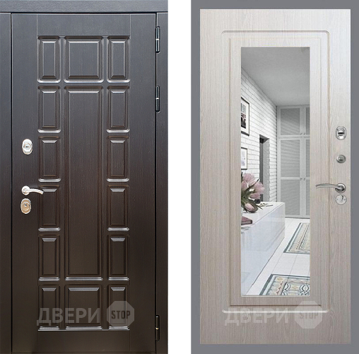 Входная металлическая Дверь Стоп НЬЮ ЙОРК Зеркало ФЛ-120 Беленый дуб в Лосино-Петровский