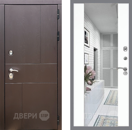 Входная металлическая Дверь Стоп УРБАН Зеркало СБ-16 Силк Сноу в Лосино-Петровский