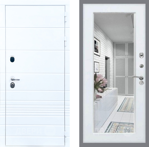 Входная металлическая Дверь Стоп ТРЕНДО Зеркало Белый ясень в Лосино-Петровский