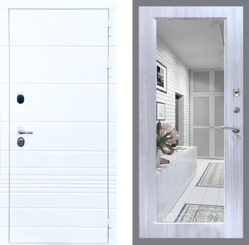 Входная металлическая Дверь Стоп ТРЕНДО Зеркало Сандал белый в Лосино-Петровский