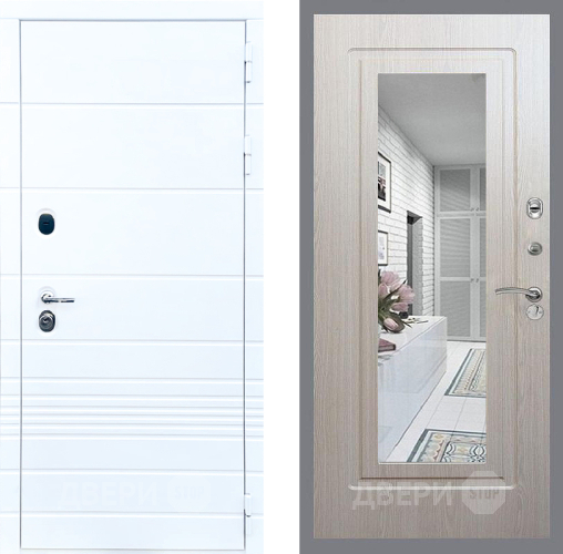 Входная металлическая Дверь Стоп ТРЕНДО Зеркало ФЛ-120 Беленый дуб в Лосино-Петровский