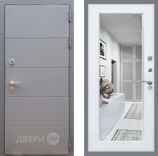 Входная металлическая Дверь Стоп АРТ ГРАФИТ Зеркало Белый ясень в Лосино-Петровский