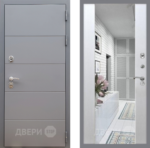 Входная металлическая Дверь Стоп АРТ ГРАФИТ Зеркало СБ-16 Лиственница беж в Лосино-Петровский