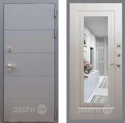 Входная металлическая Дверь Стоп АРТ ГРАФИТ Зеркало ФЛ-120 Беленый дуб в Лосино-Петровский