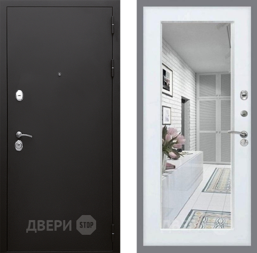 Входная металлическая Дверь Стоп КЛАССИК Шагрень Зеркало Белый ясень в Лосино-Петровский