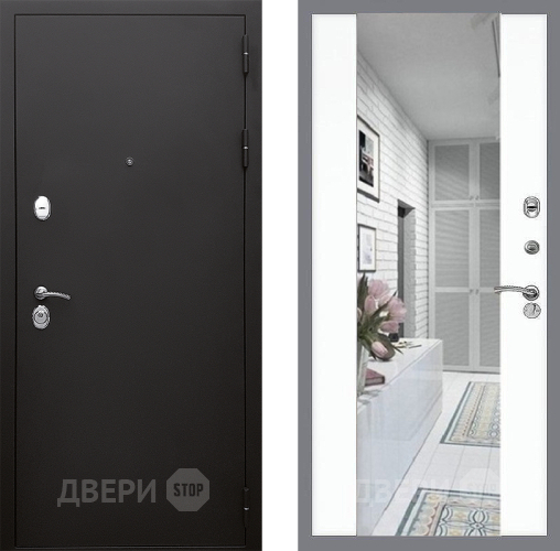 Входная металлическая Дверь Стоп КЛАССИК Шагрень Зеркало СБ-16 Силк Сноу в Лосино-Петровский