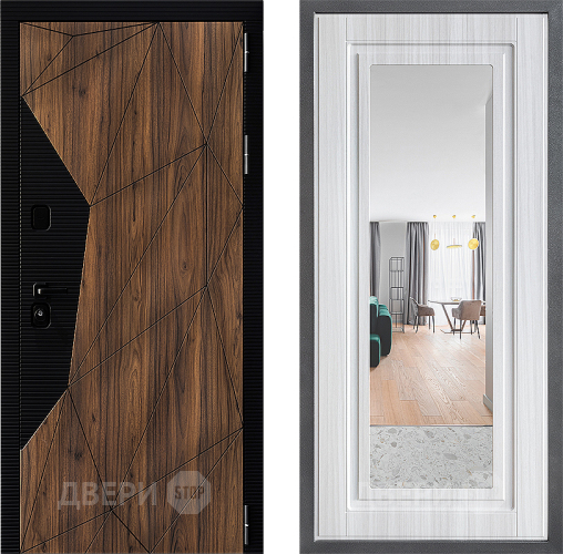 Входная металлическая Дверь Дверной континент ДК-11 ФЛЗ Зеркало Сандал белый в Лосино-Петровский