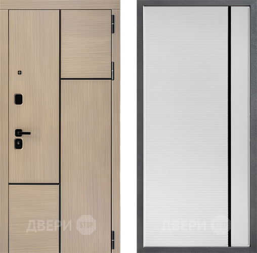 Входная металлическая Дверь Дверной континент ДК-14 ФЛ-757 Черное Стекло Софт милк в Лосино-Петровский