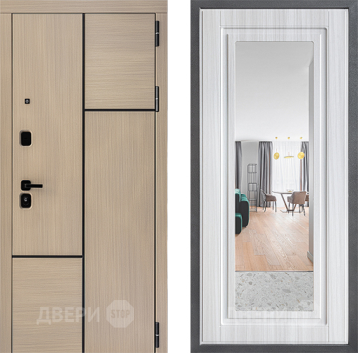 Входная металлическая Дверь Дверной континент ДК-14 ФЛЗ Зеркало Сандал белый в Лосино-Петровский