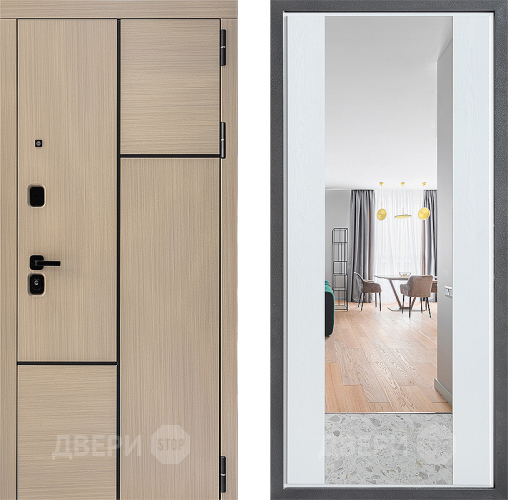 Входная металлическая Дверь Дверной континент ДК-14 ФЛЗ-1 Зеркало Белое дерево в Лосино-Петровский