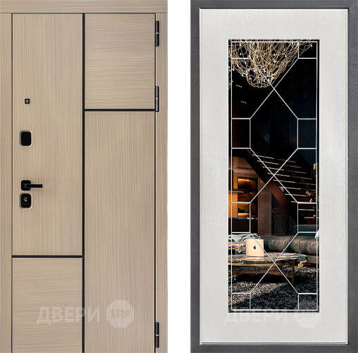 Входная металлическая Дверь Дверной континент ДК-14 ФЛ-Тиффани Зеркало Белое дерево в Лосино-Петровский