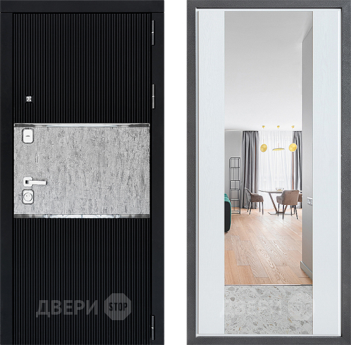 Входная металлическая Дверь Дверной континент ДК-13 ФЛЗ-1 Зеркало Белое дерево в Лосино-Петровский