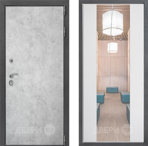 Входная металлическая Дверь Дверной континент ДК-3/743 ФЛЗ-1 Зеркало Белый софт в Лосино-Петровский