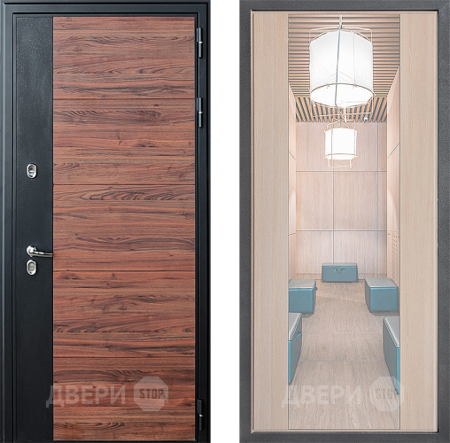 Входная металлическая Дверь Дверной континент ДК-15 Красное Дерево ТЕРМО ФЛЗ-1 Зеркало Капучино в Лосино-Петровский