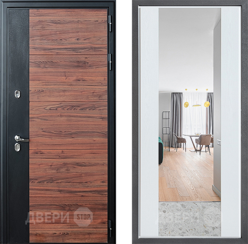 Дверь Дверной континент ДК-15 Красное Дерево ТЕРМО ФЛЗ-1 Зеркало Белое дерево в Лосино-Петровский