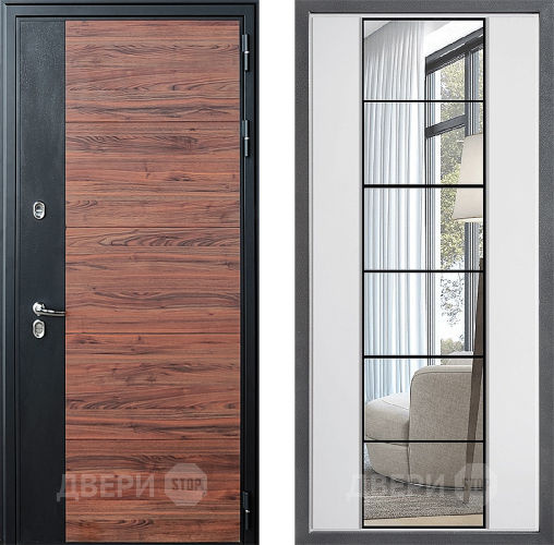 Входная металлическая Дверь Дверной континент ДК-15 Красное Дерево ТЕРМО ФЛЗ-2 Зеркало Белый софт в Лосино-Петровский
