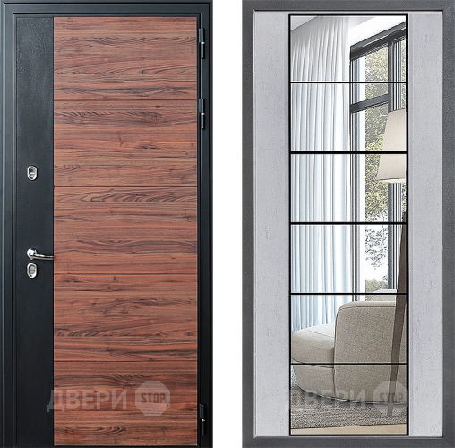 Дверь Дверной континент ДК-15 Красное Дерево ТЕРМО ФЛЗ-2 Зеркало Бетон светлый в Лосино-Петровский