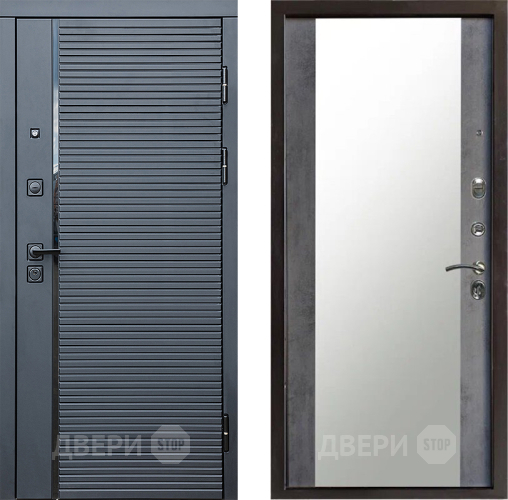 Входная металлическая Дверь Престиж Черная Линия Зеркало Бетон темный в Лосино-Петровский