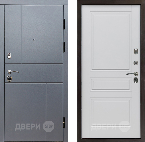 Входная металлическая Дверь Престиж Горизонт Грэй Классика Белый матовый в Лосино-Петровский