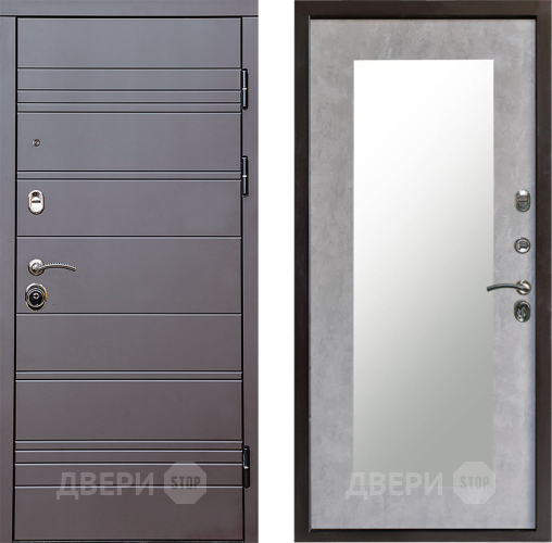 Входная металлическая Дверь Престиж Линия Браун Зеркло Пастораль Бетон светлый в Лосино-Петровский