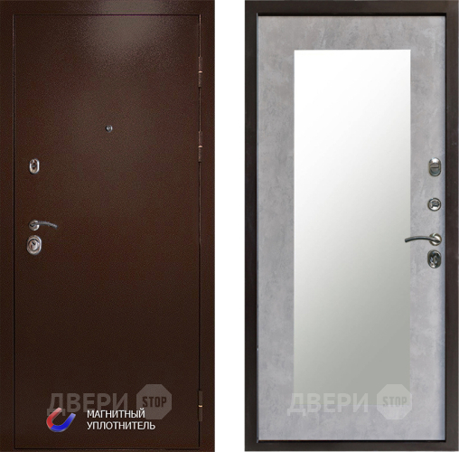 Входная металлическая Дверь Престиж Медь Зеркло Пастораль Бетон светлый в Лосино-Петровский