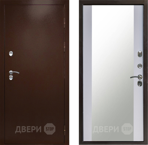 Дверь Престиж TERMO с терморазрывом Снегирь Медь Зеркало Белый софт в Лосино-Петровский