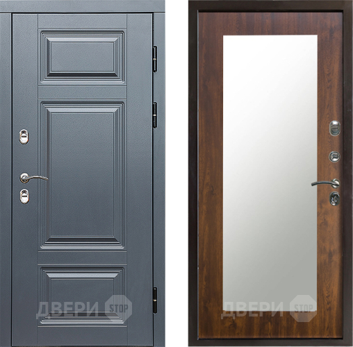 Входная металлическая Дверь Престиж TERMO с терморазрывом Премиум Грэй Зеркало пастораль Дуб в Лосино-Петровский