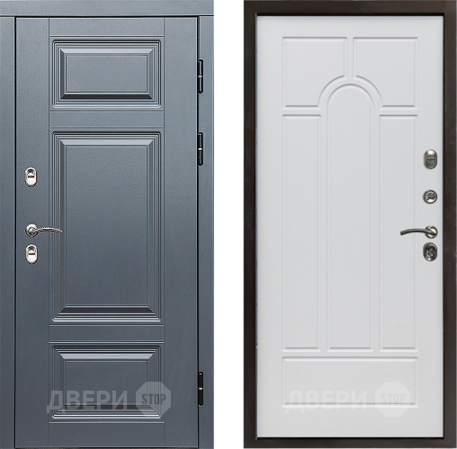 Входная металлическая Дверь Престиж TERMO с терморазрывом Премиум Грэй Арка Белое дерево в Лосино-Петровский