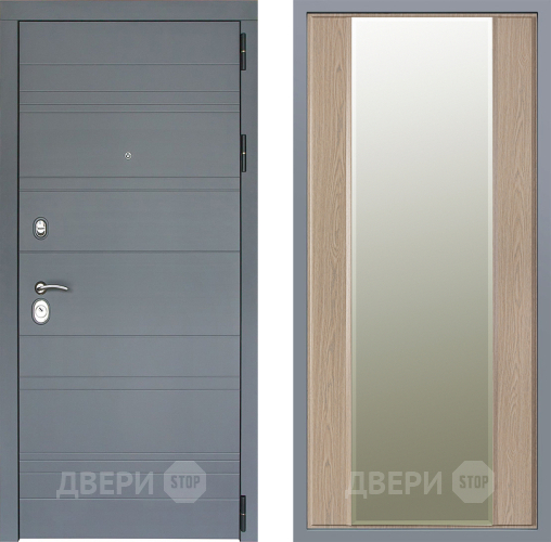 Дверь Заводские двери Лира Софт графит Зеркало Макси Беленый дуб в Лосино-Петровский