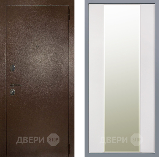 Дверь Заводские двери Эталон 3к антик медь Зеркало Макси Белый матовый в Лосино-Петровский