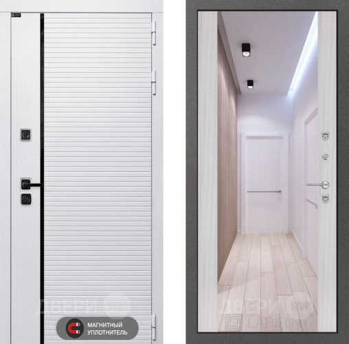 Входная металлическая Дверь Лабиринт (LABIRINT) Royal Зеркало Максимум Сандал белый в Лосино-Петровский