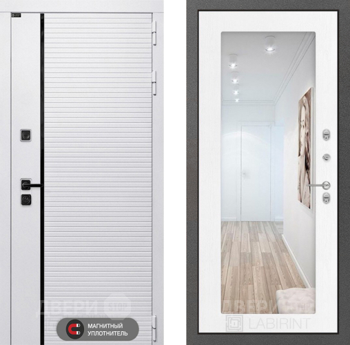 Входная металлическая Дверь Лабиринт (LABIRINT) Royal Зеркало 18 Белое дерево в Лосино-Петровский