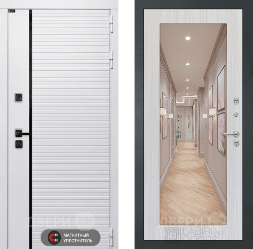 Входная металлическая Дверь Лабиринт (LABIRINT) Royal Зеркало 18 Сандал белый в Лосино-Петровский