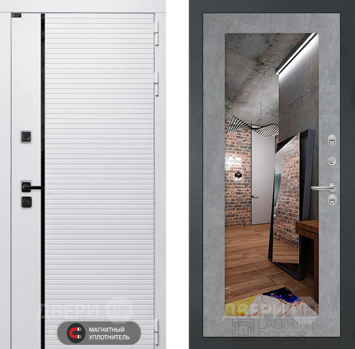 Входная металлическая Дверь Лабиринт (LABIRINT) Royal Зеркало 18 Бетон светлый в Лосино-Петровский